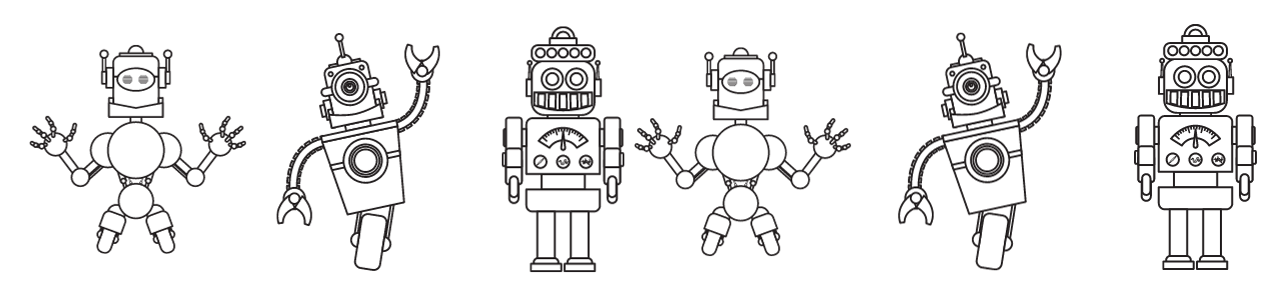 איורים וגרפיקות של צעצועי רובוט שונים